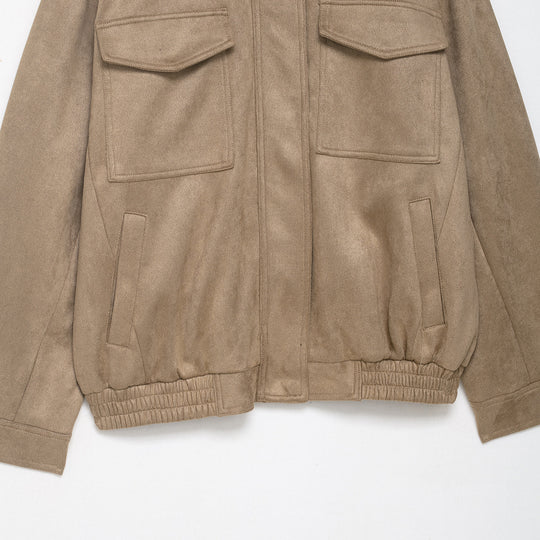 Damen Field‑Bomberjacke in Veloursleder‑Optik mit hoher Kragenpartie, Pattentaschen und Epauletten Nord Taschen
