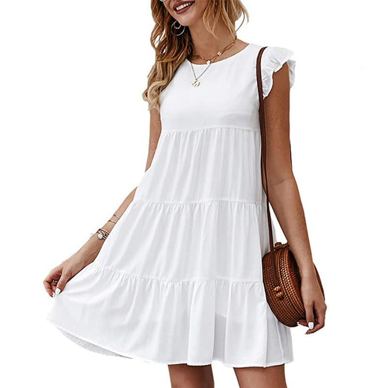Damen lässiges tierfreies T-Shirt Kleid mit Volantärmel Nord Taschen