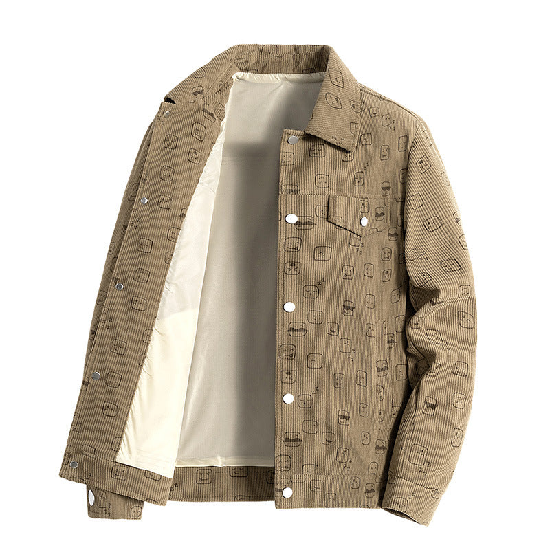 Herren Cord‑Jacke aus Feincord mit Allover‑Print, Druckknopfleiste und Pattentaschen Nord Taschen
