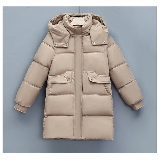 Damen nan langer thermogepolsterter Parka mit abnehmbarer Kapuze, verdecktem Reißverschluss und Klappentaschen Nord Taschen