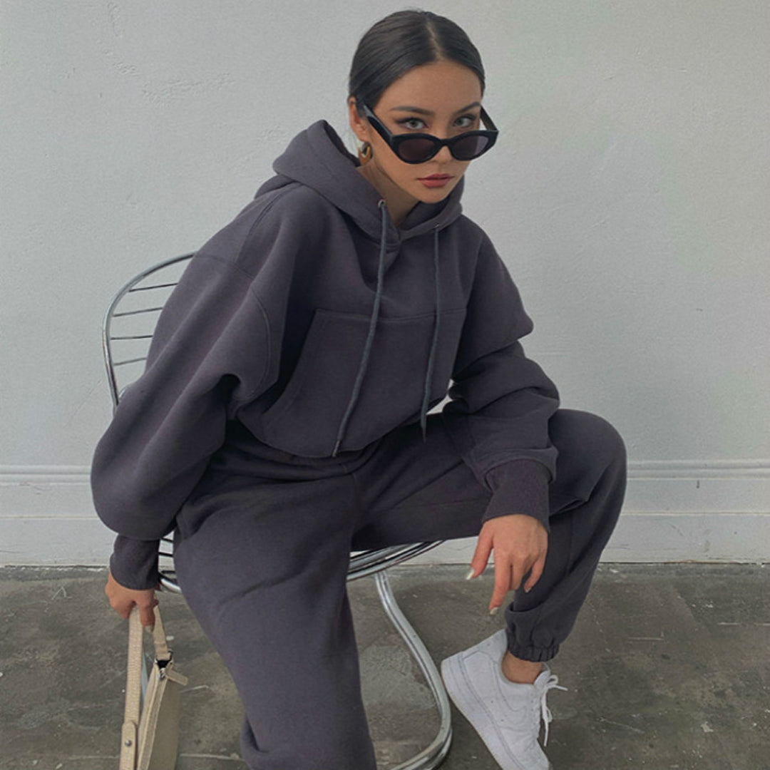 Damen Oversized Loungewear-Set aus French‑Terry mit Kapuze und High‑Waist Jogginghose Nord Taschen