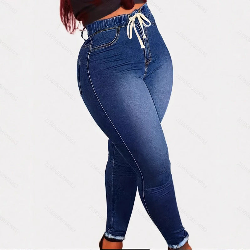 Damen High-Waist Sculpting-Jeggings im Denim‑Look mit elastischem Tunnelzugbund Nord Taschen