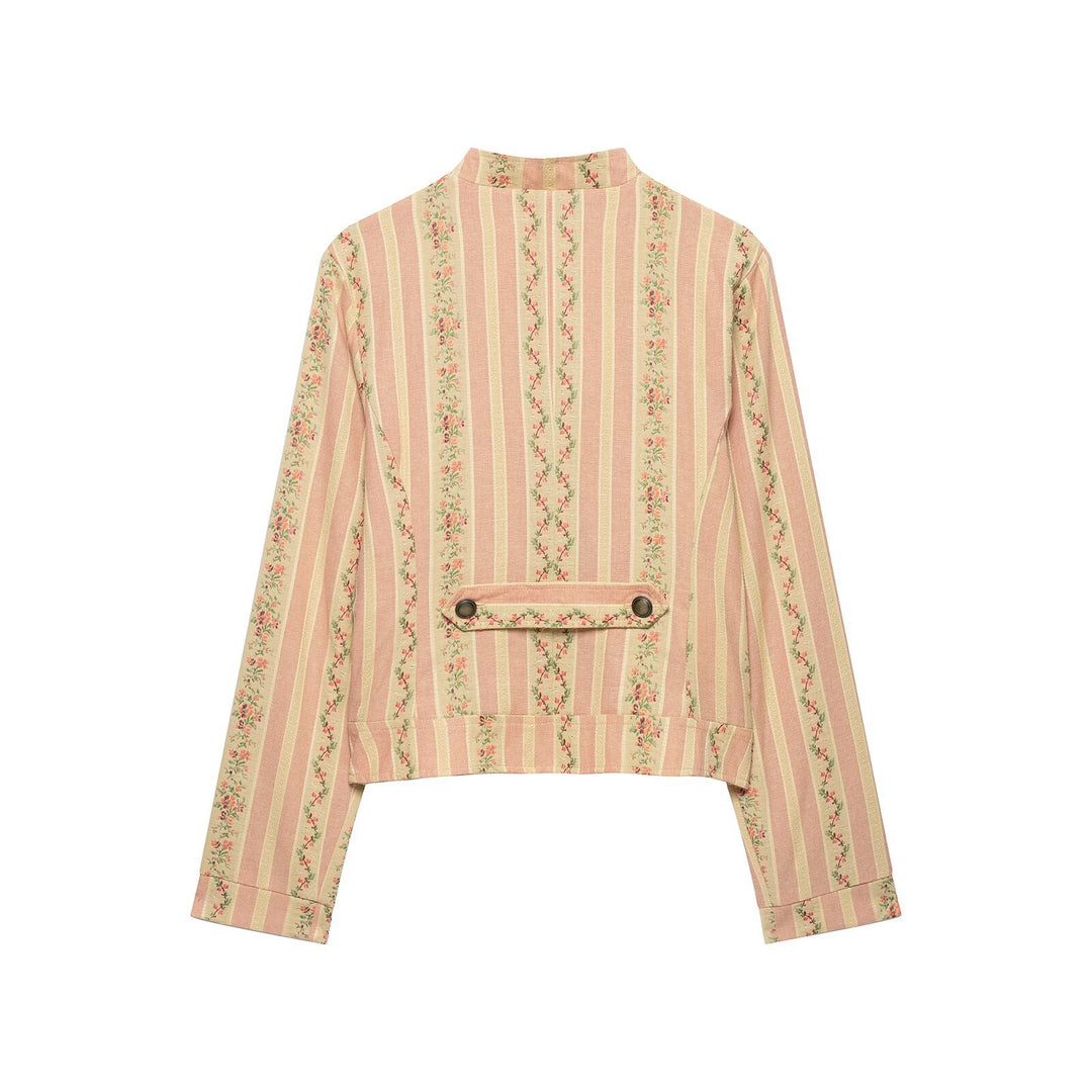 Damen Kurze Blousonjacke im Vintage‑Streifenmuster mit asymmetrischer Knopfleiste Nord Taschen