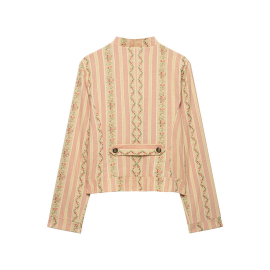 Damen Kurze Blousonjacke im Vintage‑Streifenmuster mit asymmetrischer Knopfleiste Nord Taschen