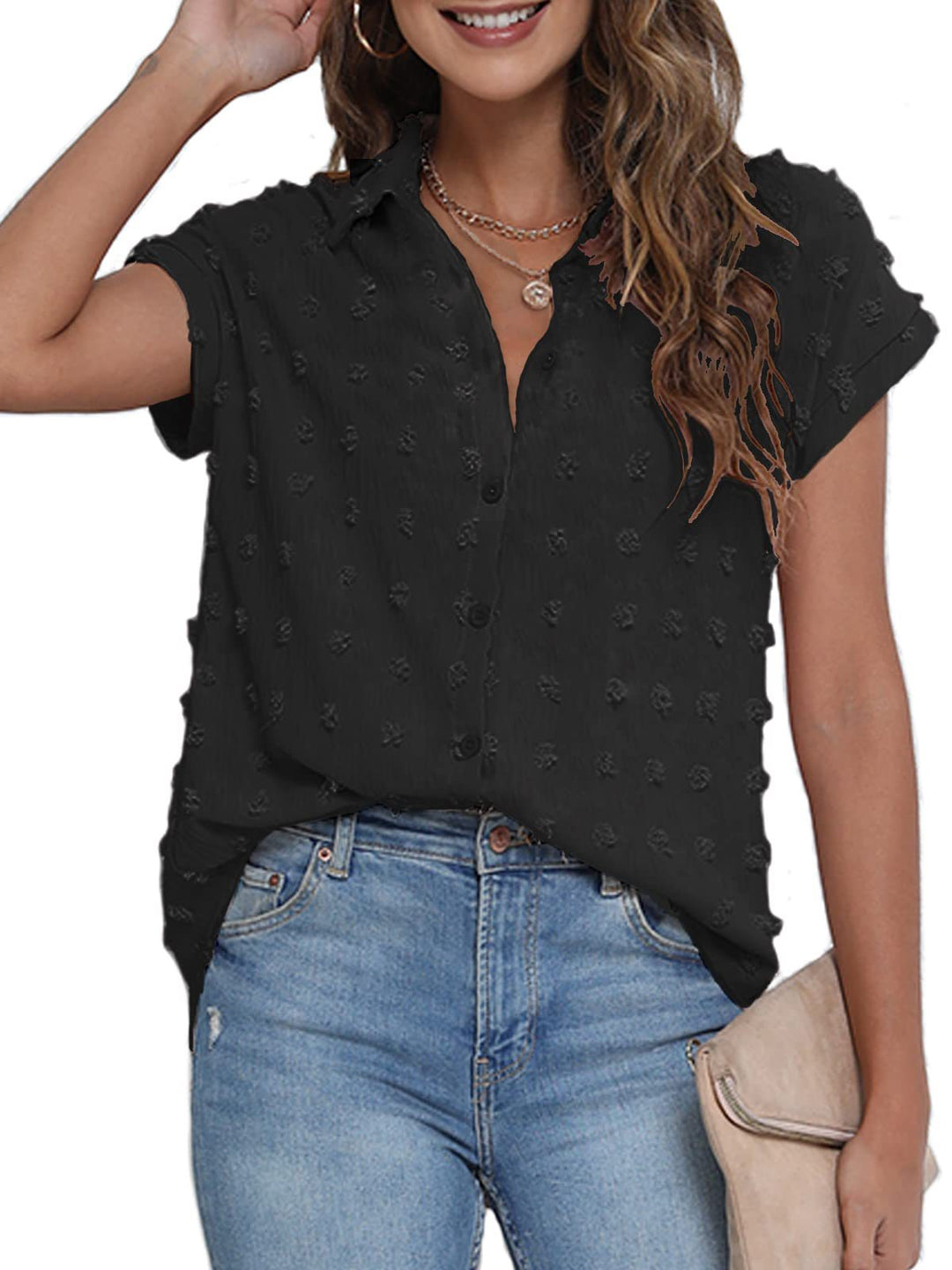 Damen lässige Hemdbluse mit strukturiertem Design und Umlegekragen Nord Taschen