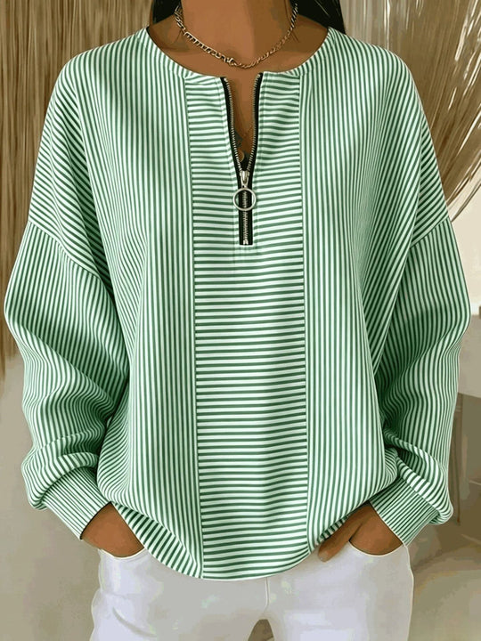 Damen Oversize Pullover mit feiner Rippstruktur und kurzem Zipper Nord Taschen