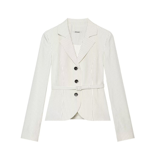 Damen Taillierter Nadelstreifen-Blazer mit Gürtel und Dreiknopfverschluss Nord Taschen