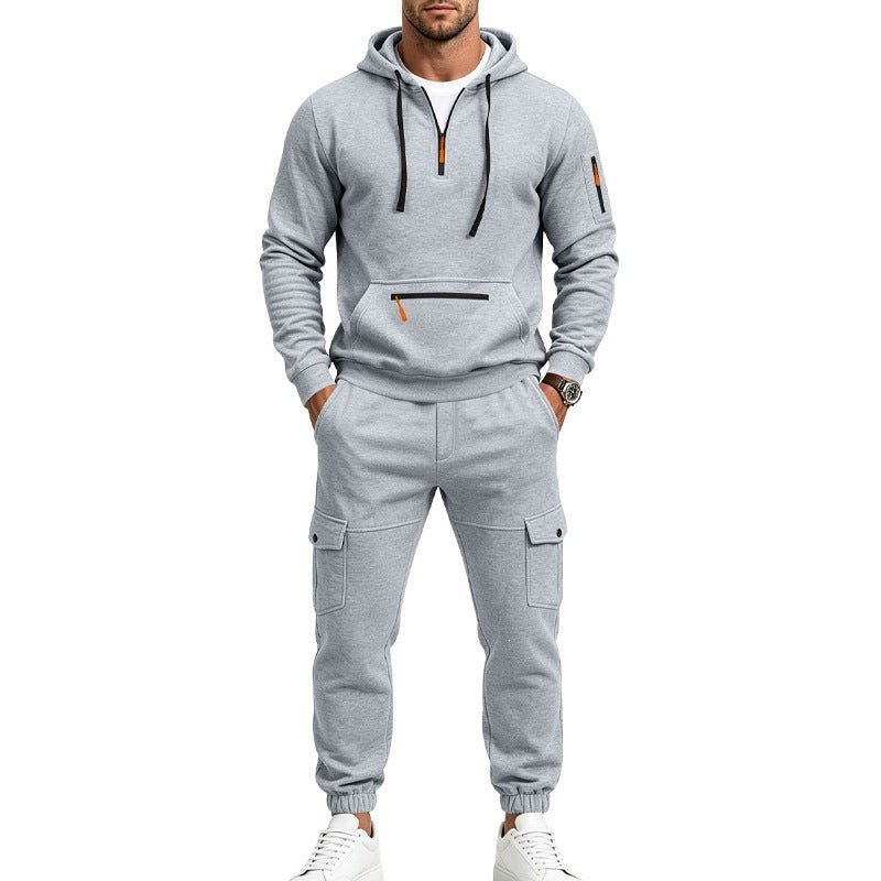 Herren Cargo-Jogging-Set mit Kapuze, halbem Reißverschluss und Mehrfachtaschen Nord Taschen