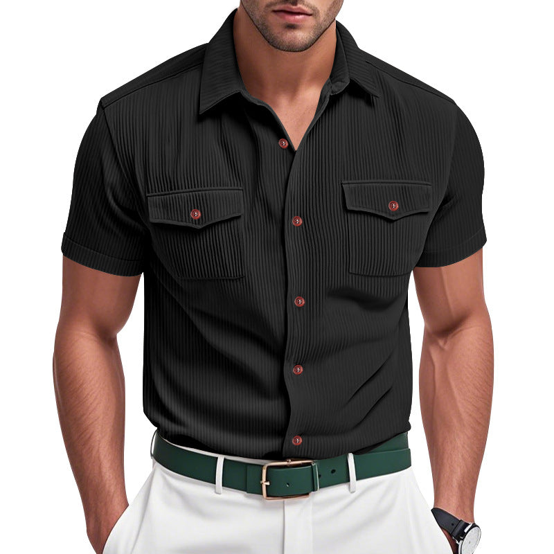 Herren nan lässiges Kurzarm-Hemd mit Reverskragen, aufgesetzten Klappentaschen und feiner Nadelstreifenstruktur
