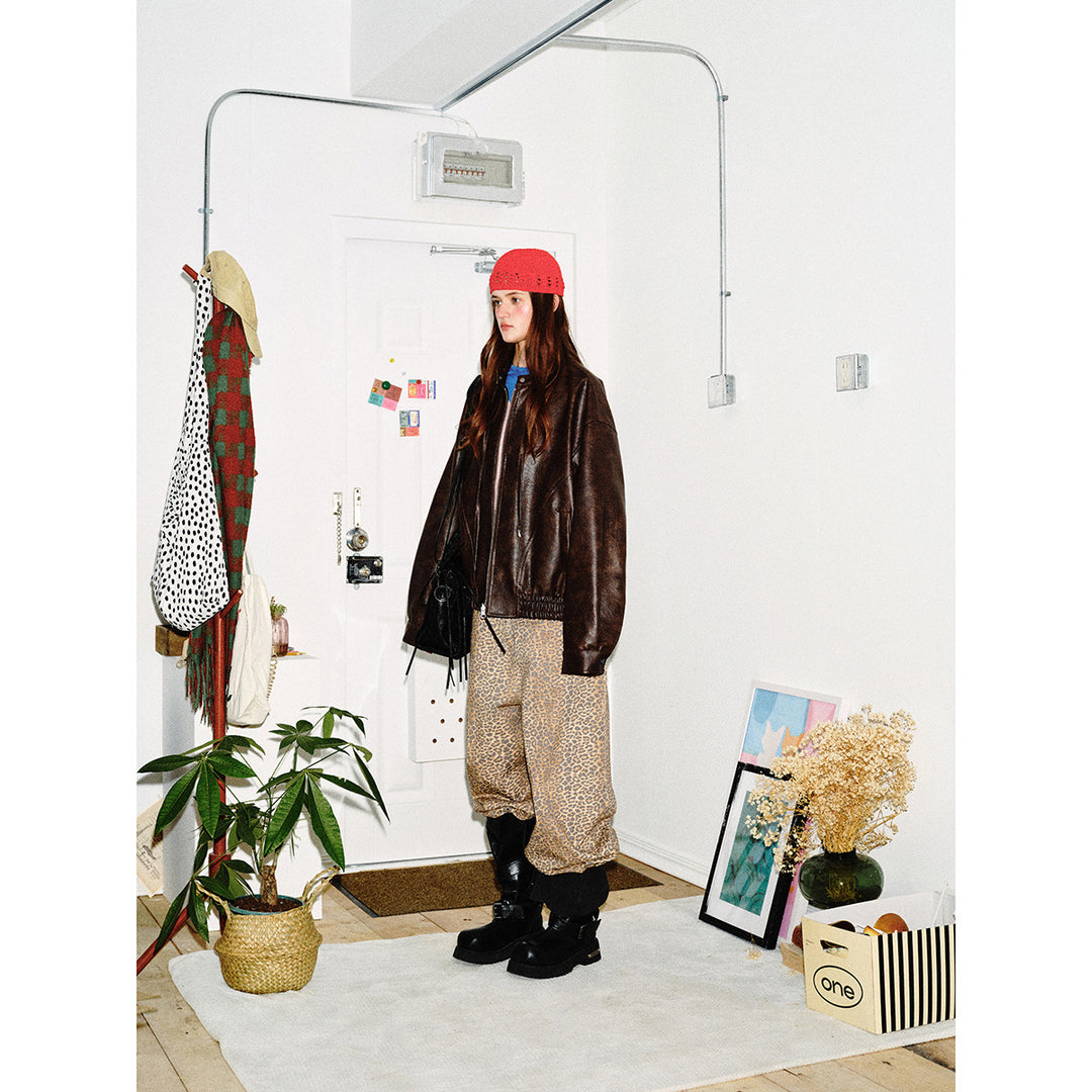 Herren Kurz geschnittener Vintage‑Lederblouson mit Schnallenkragen und elastischem Saum Nord Taschen