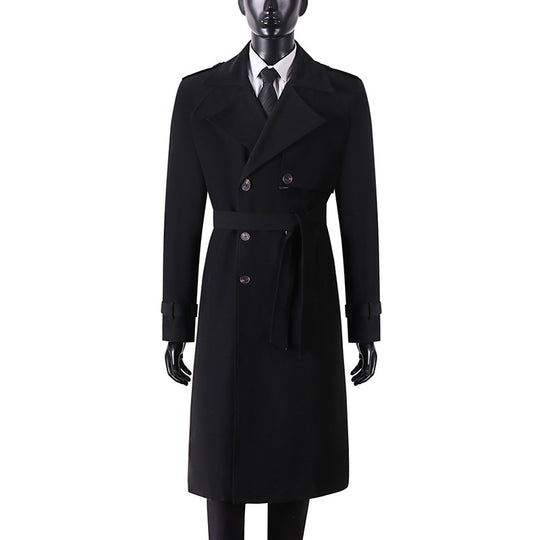 Herren Langer Minimalistischer Trenchcoat mit Sturmklappe Taillengürtel und verstellbaren Manschetten Nord Taschen