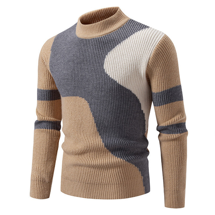 Herren gerippter Feinstrickpullover mit Stehkragen und kontrast-Blockdesign Nord Taschen