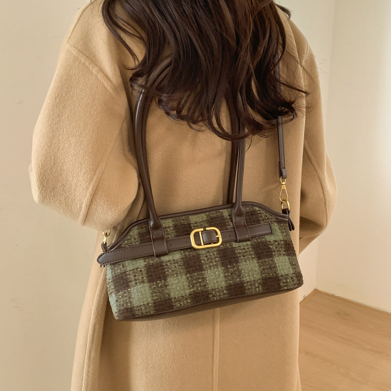 Damen modische Handtasche mit kariertem Material und elegantem Gürtel Nord Taschen