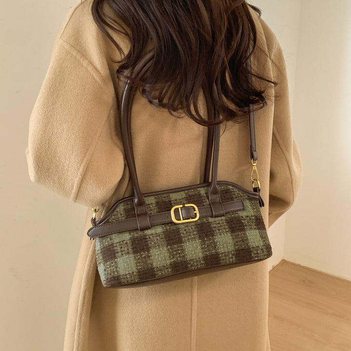 Damen modische Handtasche mit kariertem Material und elegantem Gürtel Nord Taschen