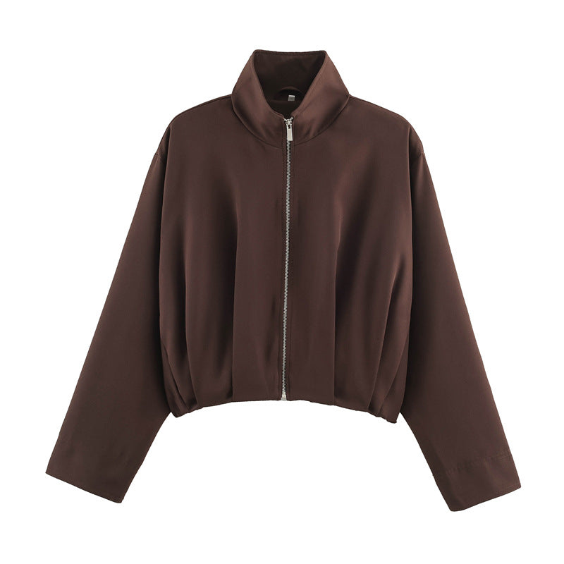 Damen Boxy-Cropped Blousonjacke mit hohem Stehkragen und taillennahem Gummizug Nord Taschen