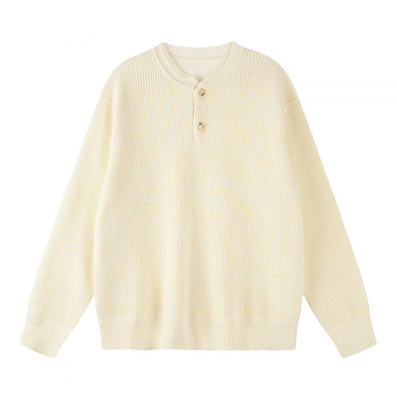 Unisex Boxy-Strickpullover mit Henley-Ausschnitt und strukturierter Waffelstrickoptik Nord Taschen