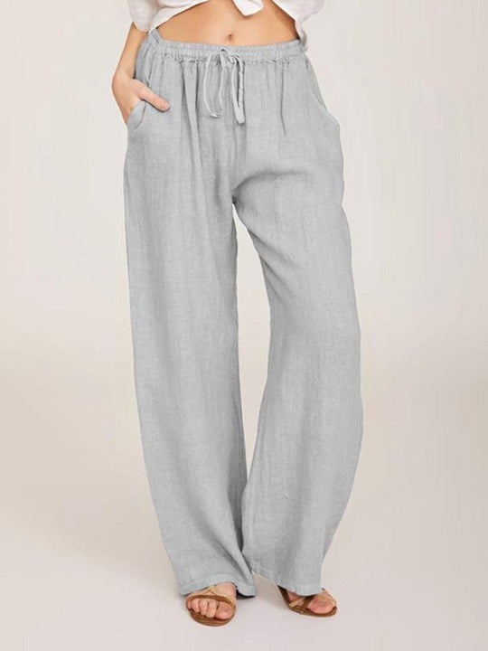 Damen Leinenhose mit weitem Bein und praktischen Seitentaschen