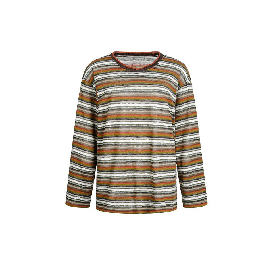 Damen Gestreiftes Feinstrick-Langarmshirt im Relaxed-Fit mit Rundhals Nord Taschen