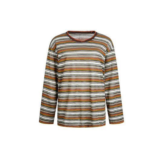 Damen Gestreiftes Feinstrick-Langarmshirt im Relaxed-Fit mit Rundhals Nord Taschen