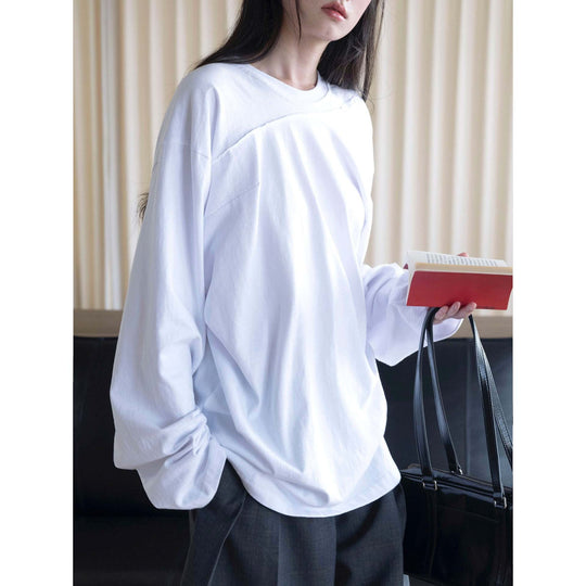 Damen Oversized-Longsleeve aus Baumwolljersey mit überschnittener Schulter und Ziernaht Nord Taschen