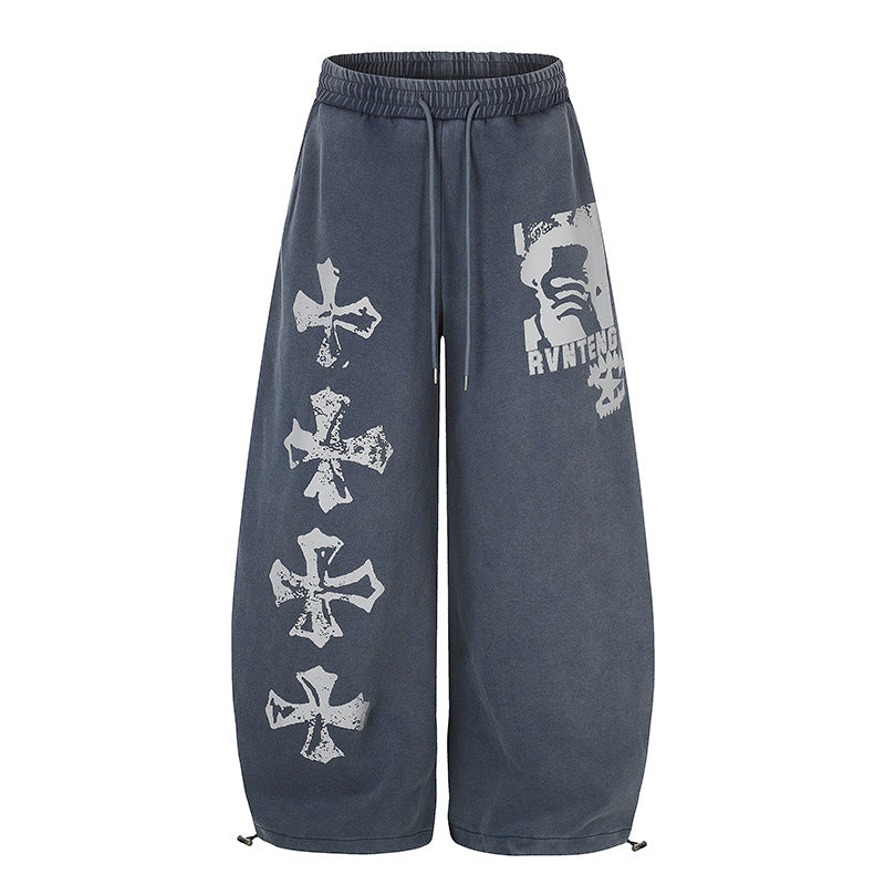 Damen Extraweite Palazzo‑Sweathose mit Tunnelzugbund, verstellbarem Saum und Gothic-Print Nord Taschen