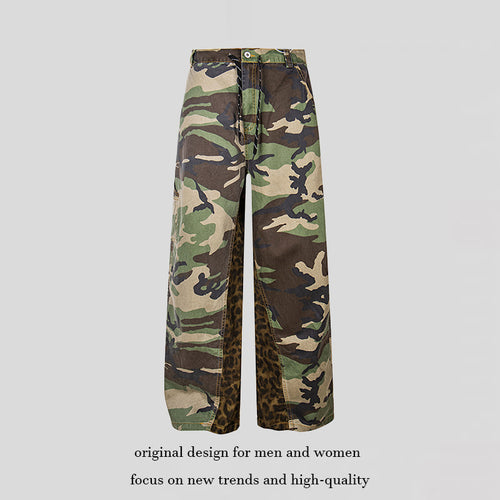 Damen Weite Cargo-Culottehose mit Camouflage-Print und Leoparden-Detail Nord Taschen