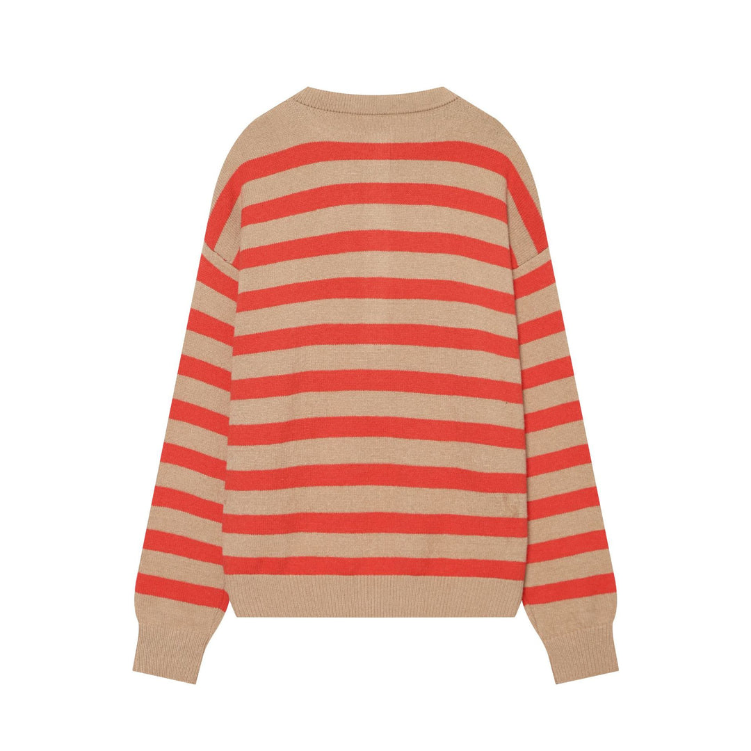 Damen Gestreifter Strickpulli mit Henley‑Knopfleiste und Oversize‑Silhouette Nord Taschen