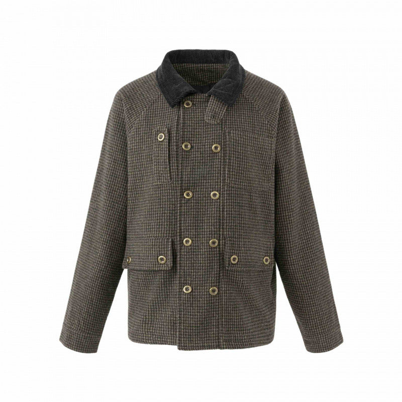 Herren Doppelreihige Wollmix-Fieldjacke im Hahnentritt mit Cordkragen und Pattentaschen Nord Taschen
