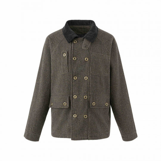 Herren Doppelreihige Wollmix-Fieldjacke im Hahnentritt mit Cordkragen und Pattentaschen Nord Taschen