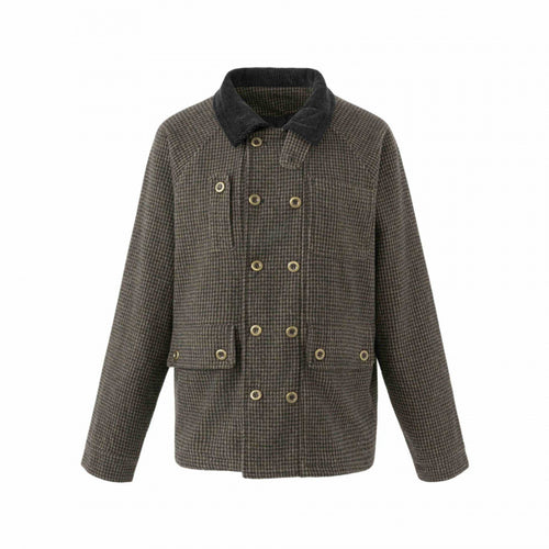 Herren Doppelreihige Wollmix-Fieldjacke im Hahnentritt mit Cordkragen und Pattentaschen Nord Taschen