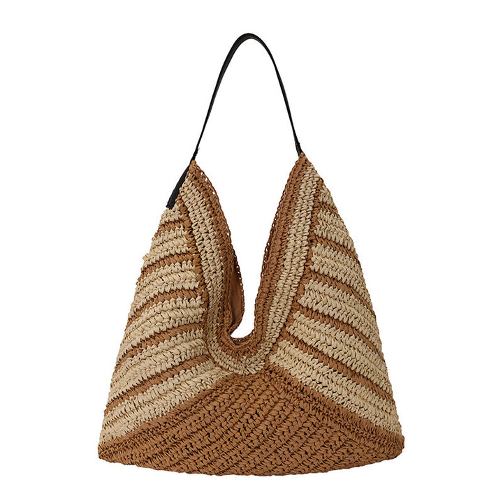 Damen geometrische Strohtasche mit kontrastierenden Streifen Nord Taschen