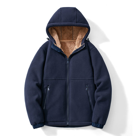 Herren Kapuzen-Fleecejacke mit Teddy-Innenfutter, durchgehendem Reißverschluss und winddichten Bündchen Nord Taschen