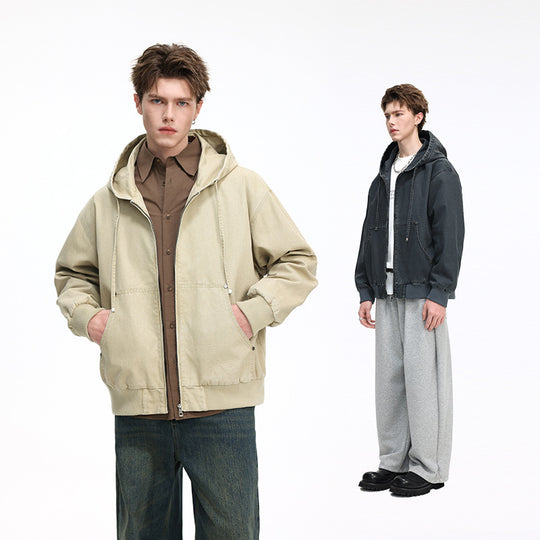 Herren Oversize Kapuzenjacke aus gewaschenem Canvas mit Reißverschluss und Utility-Taschen Nord Taschen