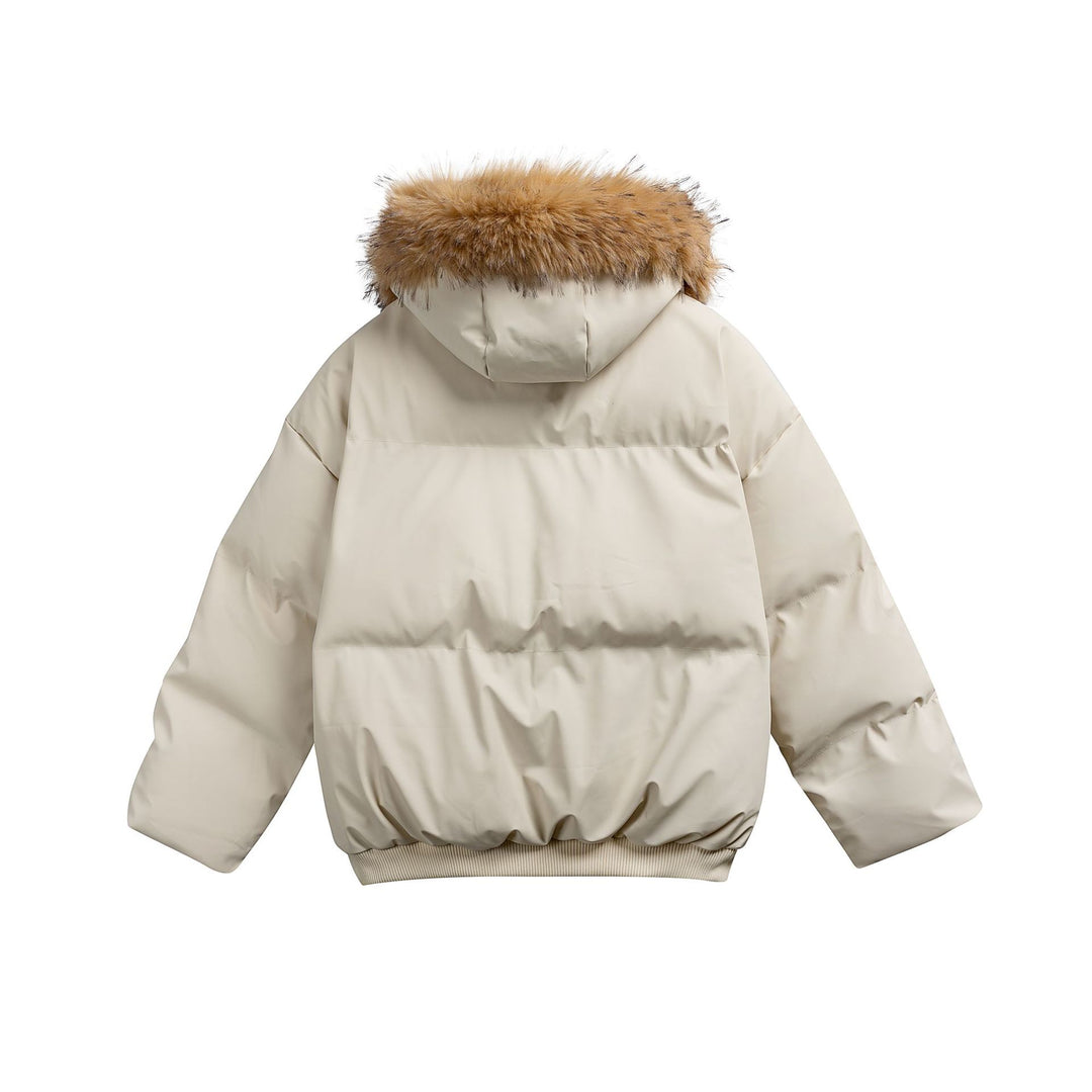 Damen Wattierte Kurzsteppjacke mit Kunstfellkapuze und geripptem Saum Nord Taschen