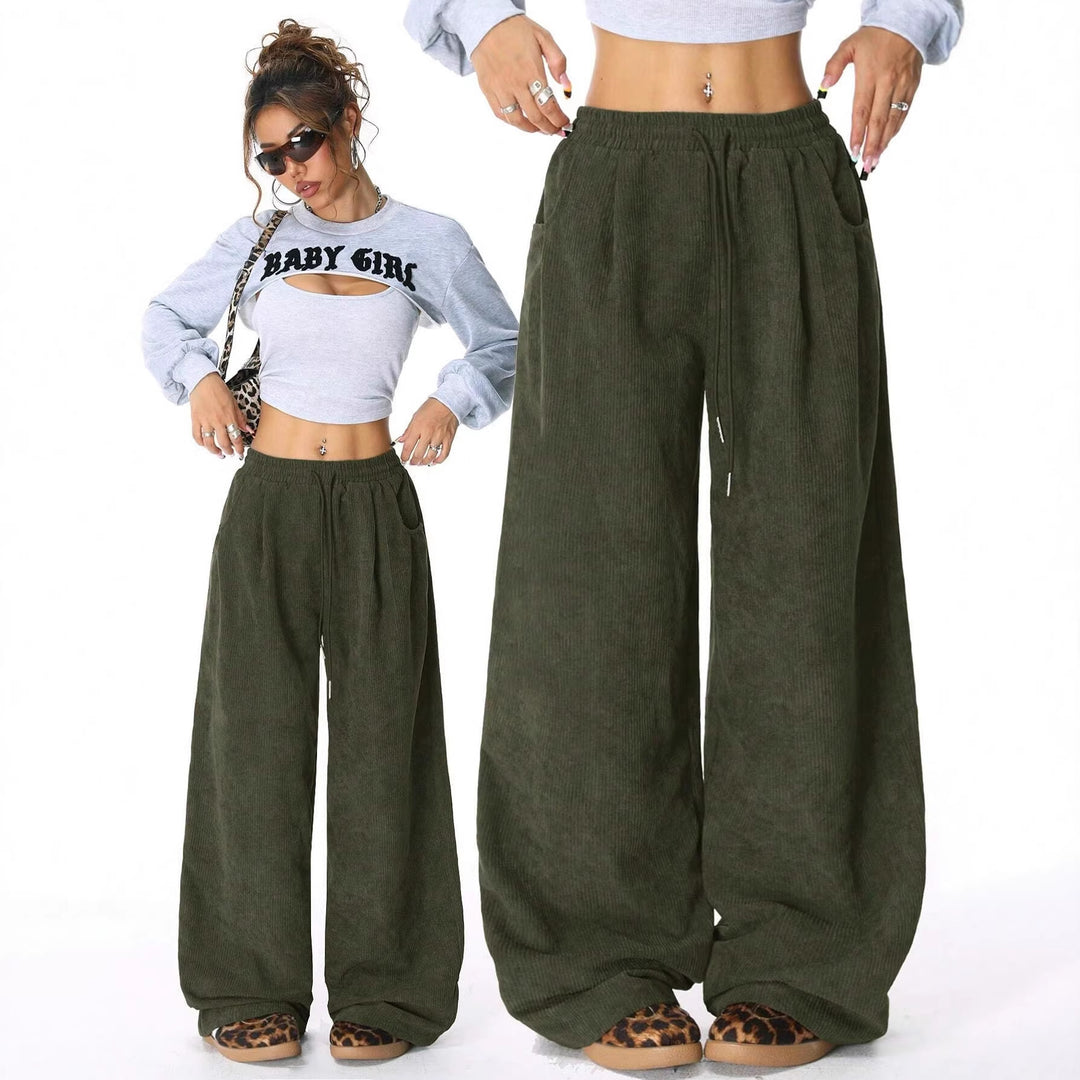 Damen Weite Cordhose mit Gummibund, Tunnelzug und Eingrifftaschen Nord Taschen