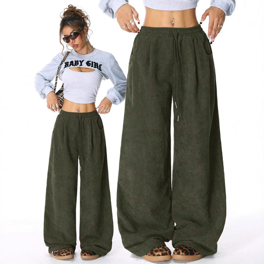 Damen Weite Cordhose mit Gummibund, Tunnelzug und Eingrifftaschen Nord Taschen