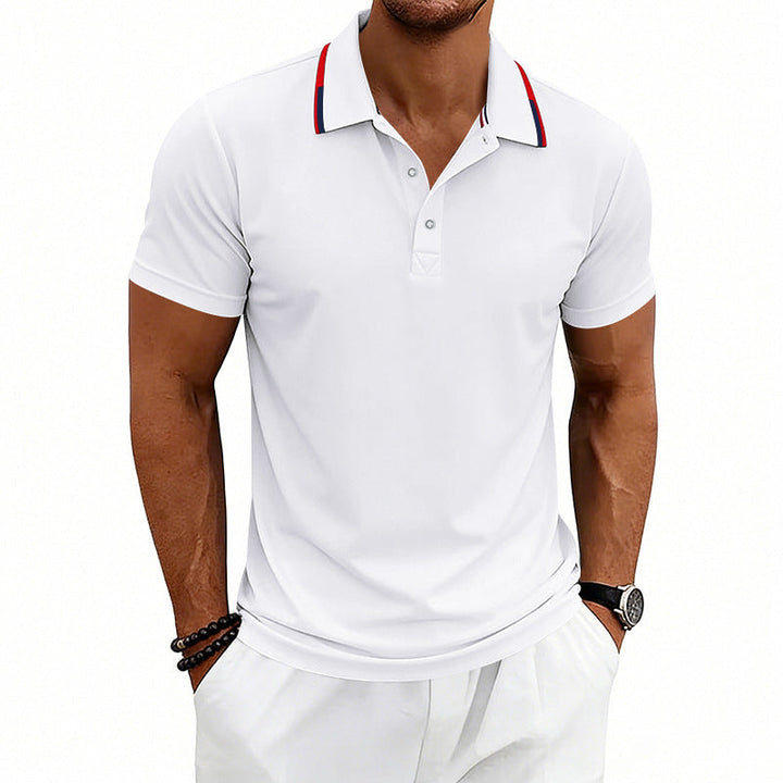 Herren nan tailliertes Kurzarm-Poloshirt mit Kontrastkragen aus atmungsaktivem Piqué