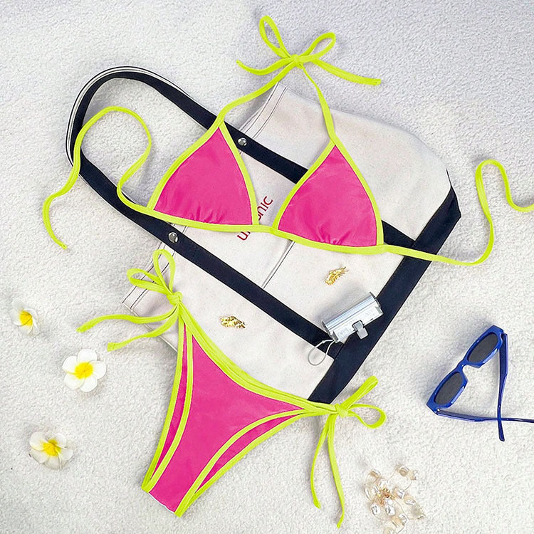 Damen Triangel-Bikini mit verspieltem Schnürdesign