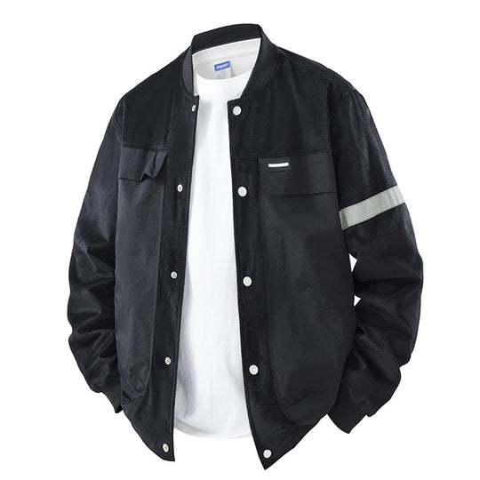 Herren Leichte Utility-Bomberjacke mit Druckknopfverschluss, Brusttaschen und reflektierendem Ärmelstreifen Nord Taschen