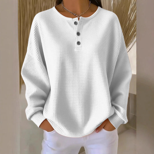 Damen Waffelstrick-Henley-Longsleeve mit Knopfleiste und Oversize-Passform Nord Taschen