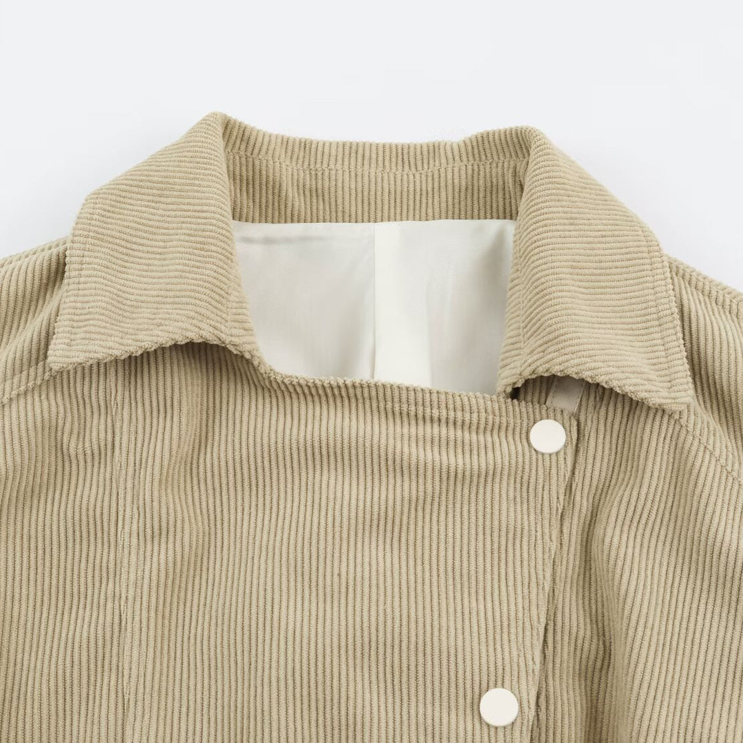 Damen Cordjacke aus Kord mit Taillengürtel und Druckknopfverschlüssen Nord Taschen