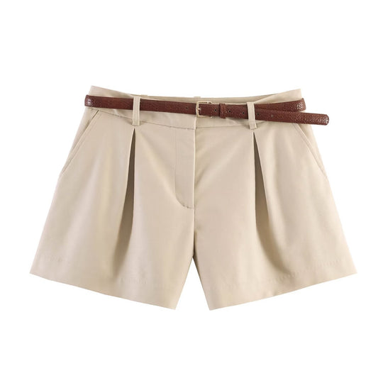 Damen High-Waist Shorts mit elegantem Faltenwurf und schmalem Gürtel