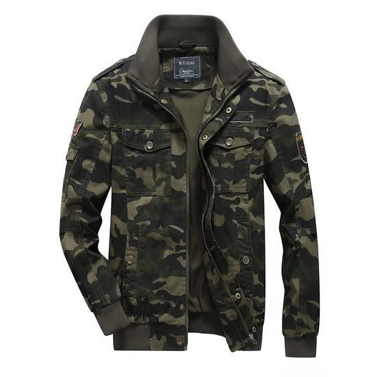 Herren Militärinspirierte Tarnprint-Übergangsjacke mit Reißverschluss, Pattentaschen und elastischen Bündchen Nord Taschen