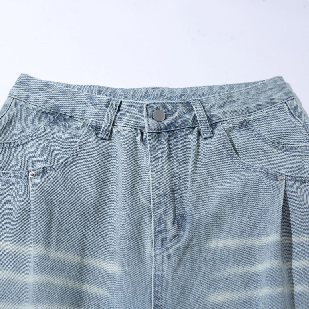 Damen Hochtaillierte weite Cropped-Jeans mit Bundfalten und Utility-Taschen Nord Taschen