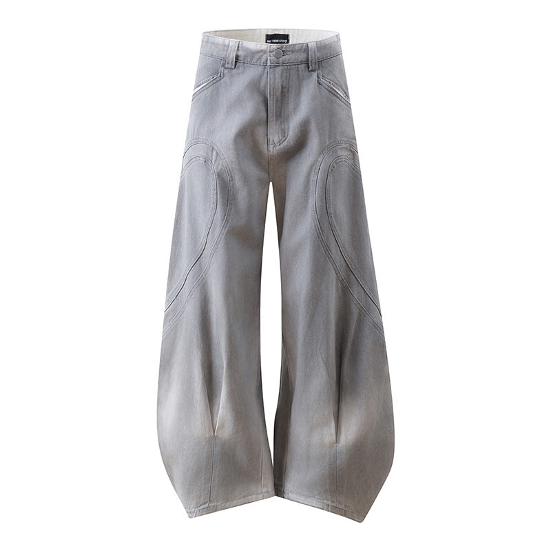 Damen Weite Ballon-Denim-Culotte mit hoher Taille, Teilungsnähten und markanten Knie-Panels Nord Taschen