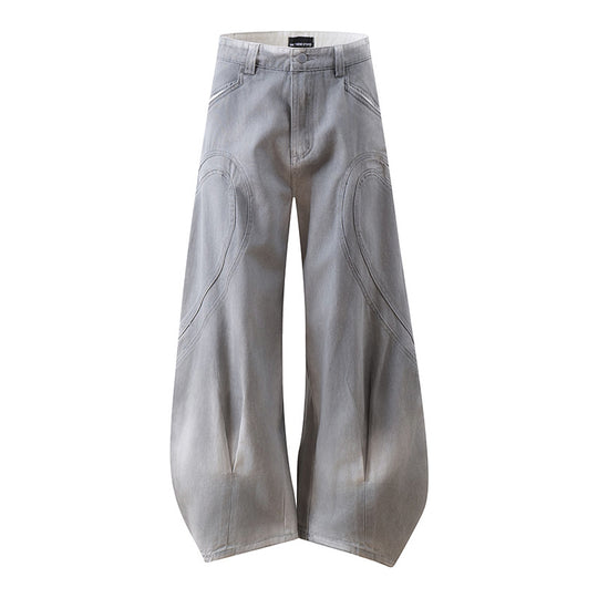 Damen Weite Ballon-Denim-Culotte mit hoher Taille, Teilungsnähten und markanten Knie-Panels Nord Taschen