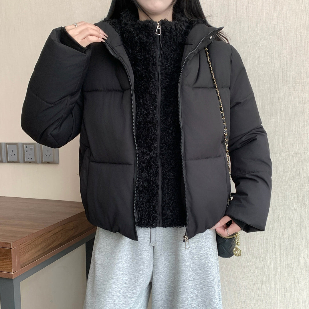 Damen nan kurze wattierte Doppeljacke mit abnehmbarem Teddy-Innenfutter und hohem Stehkragen Nord Taschen