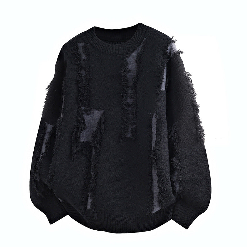 Herren Oversize Strickpullover mit Fransenapplikationen und Balloonärmeln Nord Taschen