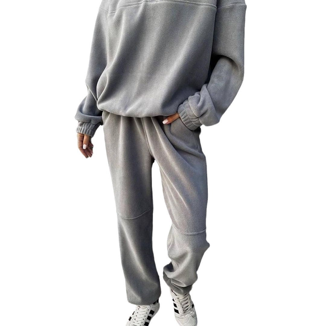Damen Oversize-Fleece-Set mit Henley-Kragen und weicher Jogginghose Nord Taschen