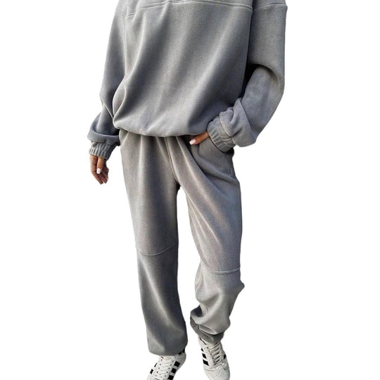 Damen Oversize-Fleece-Set mit Henley-Kragen und weicher Jogginghose Nord Taschen